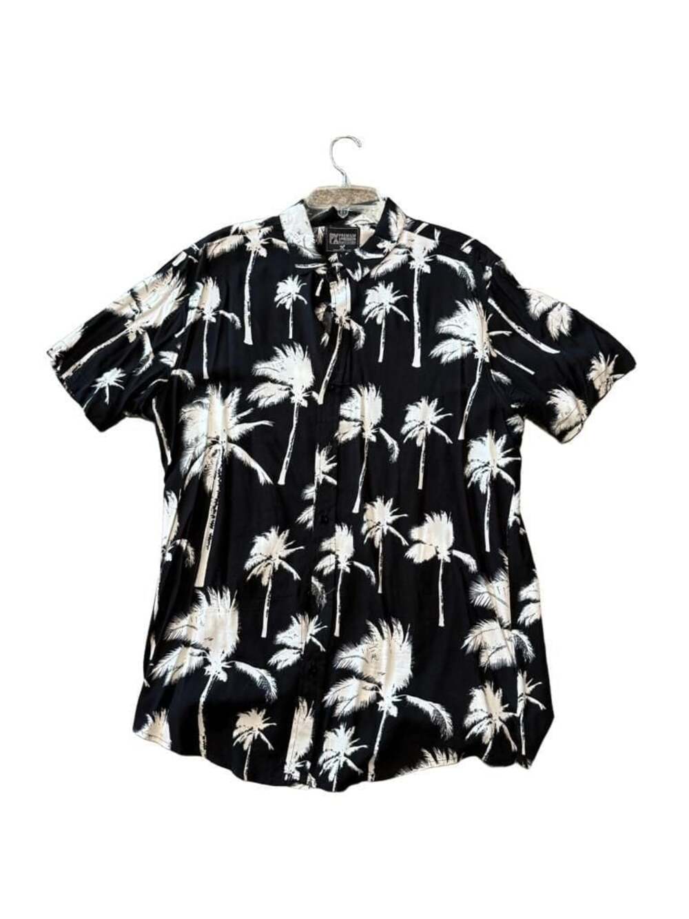 PX Premium Xpression Palm Tree Hawaiian Camp Shirt Men's XL Black White Button U
